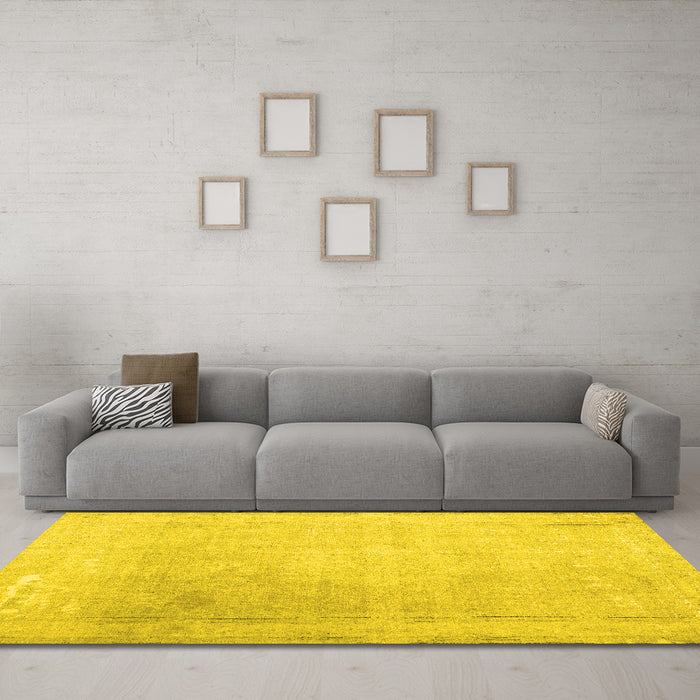 Machine Washable Abstract Yellow Contemporary Rug in a Living Room, wshcon608yw