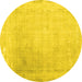 Round Machine Washable Abstract Yellow Contemporary Rug, wshcon608yw