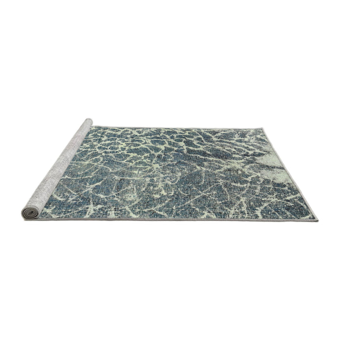 Serging Thickness of Machine Washable Contemporary Grayish Turquoise Green Rug, wshcon609