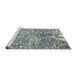 Serging Thickness of Machine Washable Contemporary Grayish Turquoise Green Rug, wshcon609