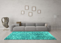 Machine Washable Abstract Turquoise Contemporary Rug, wshcon609turq