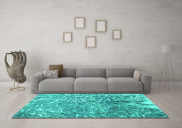 Machine Washable Abstract Turquoise Contemporary Area Rugs in a Living Room,, wshcon609turq