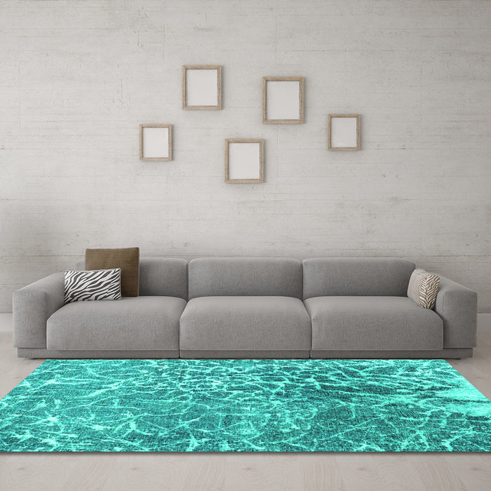 Machine Washable Abstract Turquoise Contemporary Area Rugs in a Living Room,, wshcon609turq