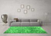 Machine Washable Abstract Green Contemporary Rug, wshcon609grn