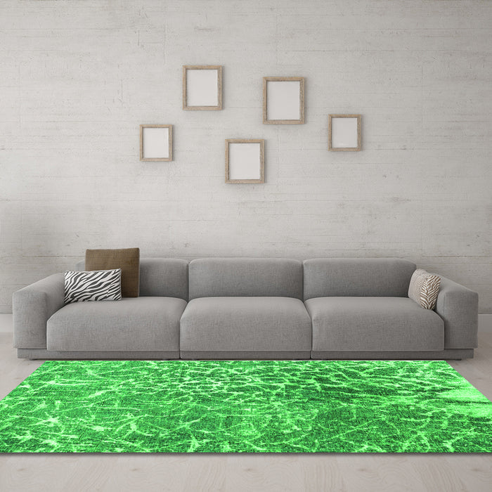 Machine Washable Abstract Green Contemporary Area Rugs in a Living Room,, wshcon609grn