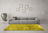 Machine Washable Abstract Yellow Contemporary Rug, wshcon609yw