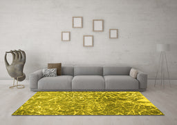 Machine Washable Abstract Yellow Contemporary Rug in a Living Room, wshcon609yw