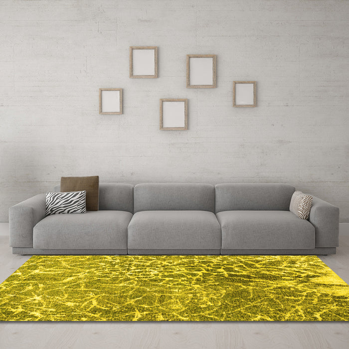 Machine Washable Abstract Yellow Contemporary Rug in a Living Room, wshcon609yw