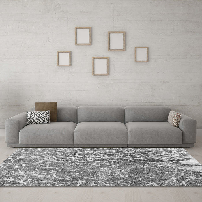Machine Washable Abstract Gray Contemporary Rug in a Living Room,, wshcon609gry