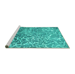 Sideview of Machine Washable Abstract Turquoise Contemporary Area Rugs, wshcon609turq