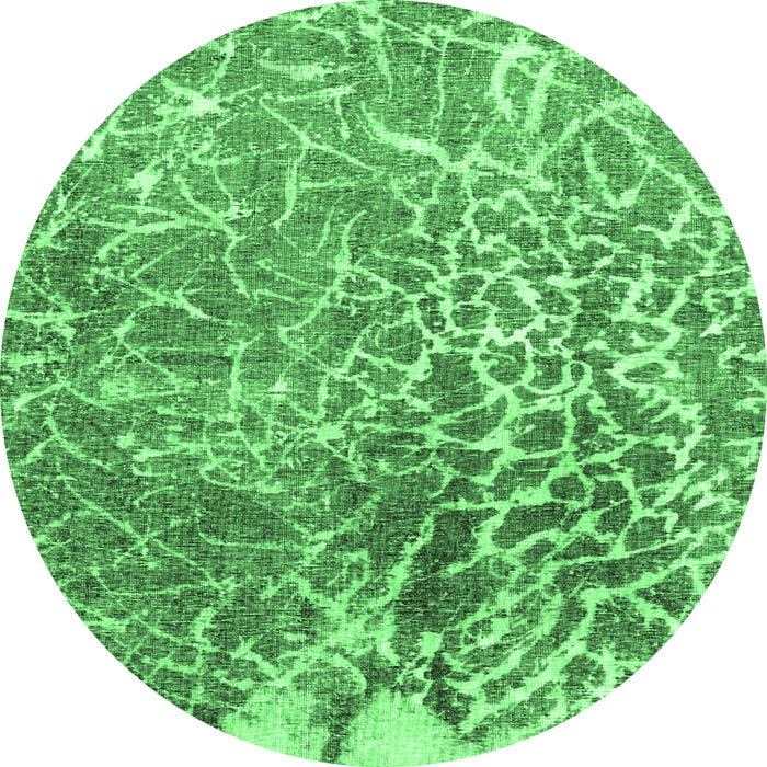 Round Machine Washable Abstract Emerald Green Contemporary Area Rugs, wshcon609emgrn