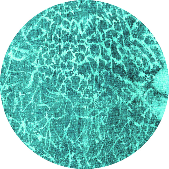 Round Machine Washable Abstract Turquoise Contemporary Area Rugs, wshcon609turq