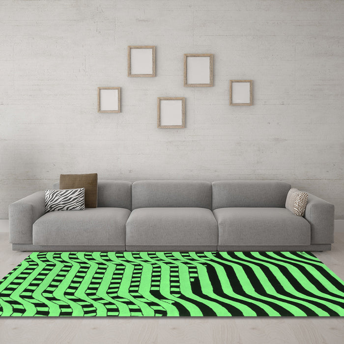 Machine Washable Abstract Emerald Green Contemporary Area Rugs in a Living Room,, wshcon612emgrn