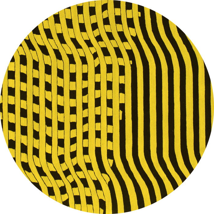 Round Machine Washable Abstract Yellow Contemporary Rug, wshcon612yw