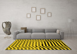 Machine Washable Abstract Yellow Contemporary Rug in a Living Room, wshcon612yw