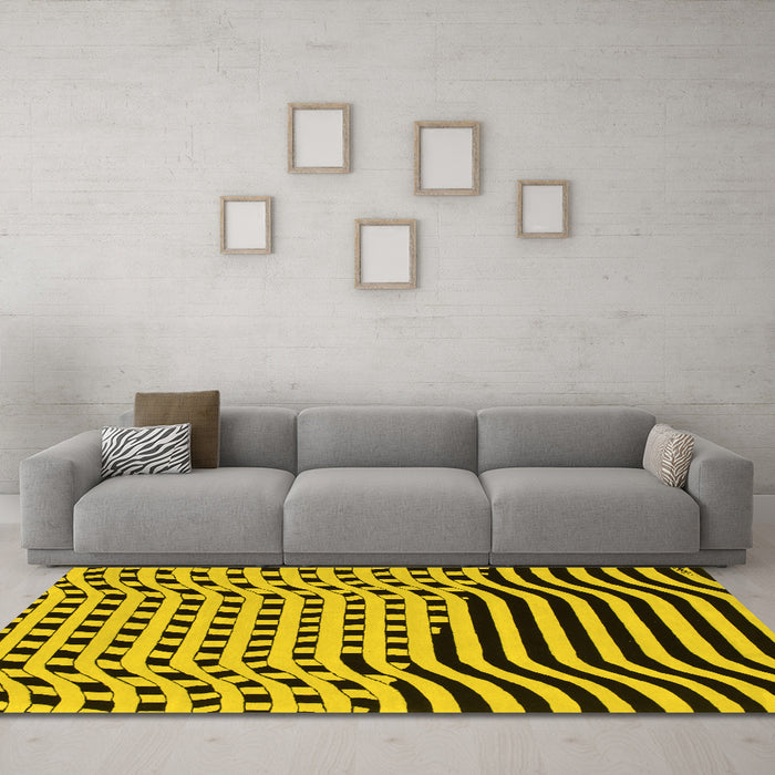 Machine Washable Abstract Yellow Contemporary Rug in a Living Room, wshcon612yw