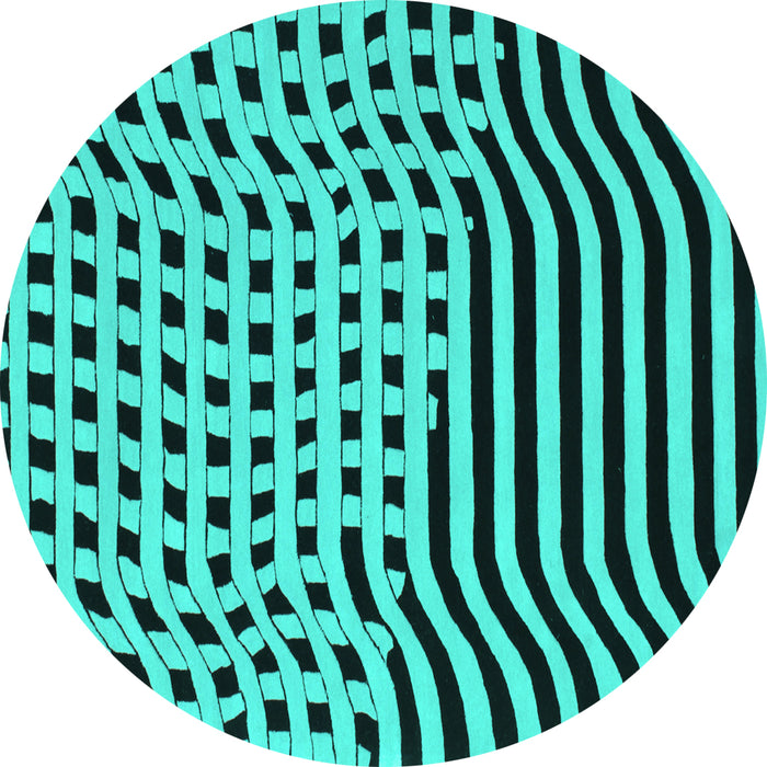 Round Machine Washable Abstract Turquoise Contemporary Area Rugs, wshcon612turq