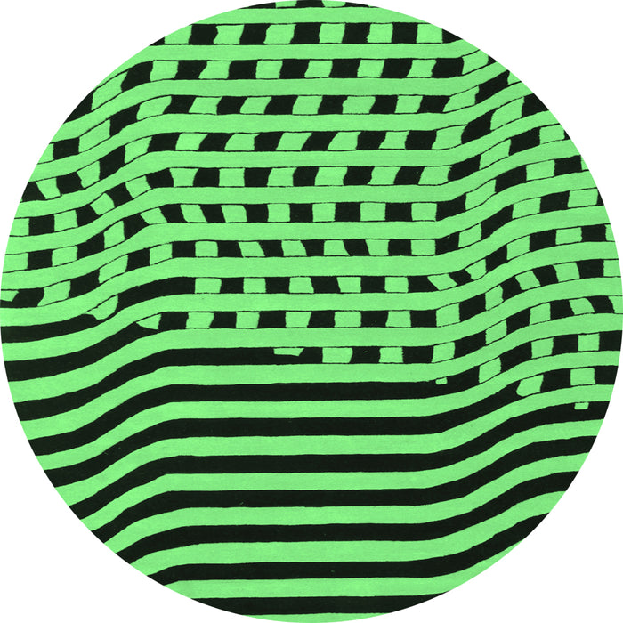 Round Machine Washable Abstract Emerald Green Contemporary Area Rugs, wshcon612emgrn