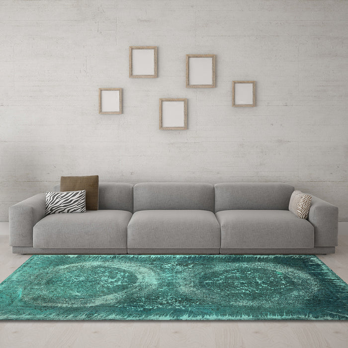 Machine Washable Persian Turquoise Bohemian Area Rugs in a Living Room,, wshcon614turq