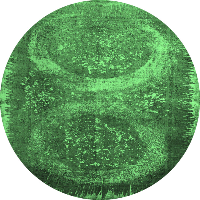 Round Machine Washable Persian Emerald Green Bohemian Area Rugs, wshcon614emgrn