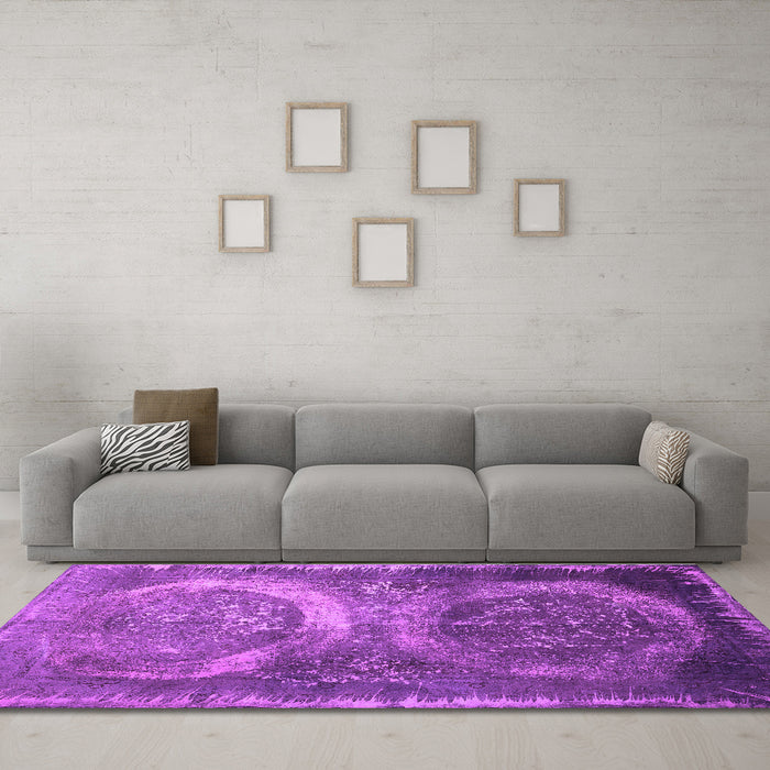 Machine Washable Persian Purple Bohemian Area Rugs in a Living Room, wshcon614pur