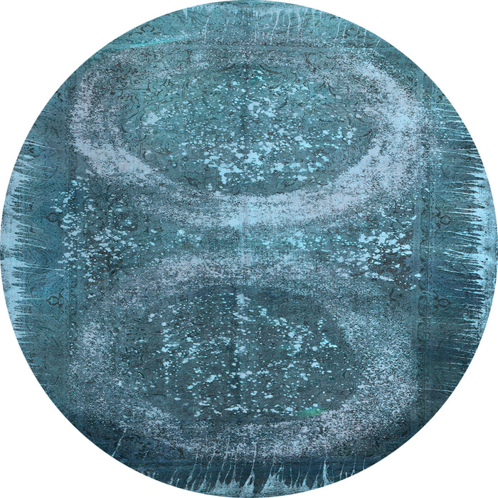 Round Machine Washable Persian Light Blue Bohemian Rug, wshcon614lblu