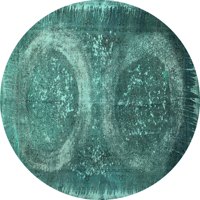 Round Machine Washable Persian Turquoise Bohemian Area Rugs, wshcon614turq
