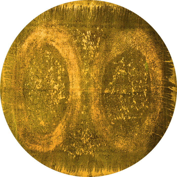 Round Machine Washable Persian Yellow Bohemian Rug, wshcon614yw