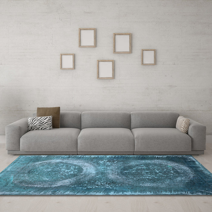 Machine Washable Persian Light Blue Bohemian Rug in a Living Room, wshcon614lblu