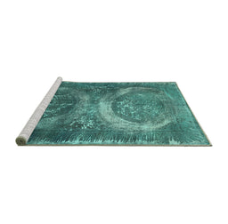 Sideview of Machine Washable Persian Turquoise Bohemian Area Rugs, wshcon614turq