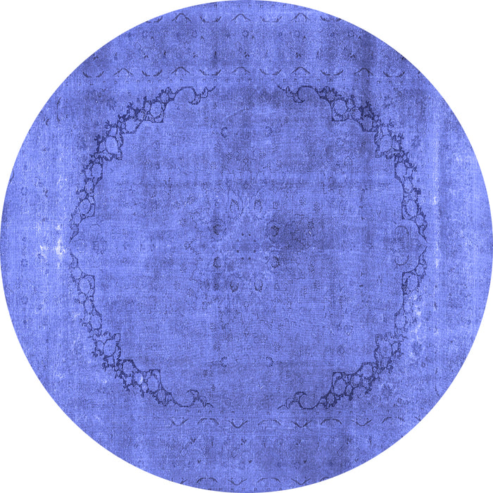 Round Machine Washable Abstract Blue Contemporary Rug, wshcon615blu