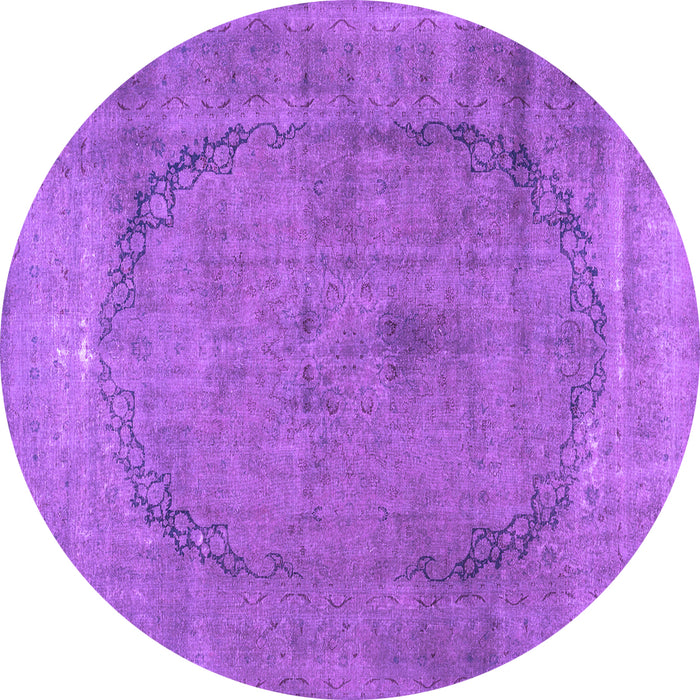 Round Machine Washable Abstract Purple Contemporary Area Rugs, wshcon615pur