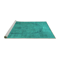 Sideview of Machine Washable Abstract Turquoise Contemporary Area Rugs, wshcon615turq