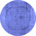 Round Abstract Blue Contemporary Rug, con615blu