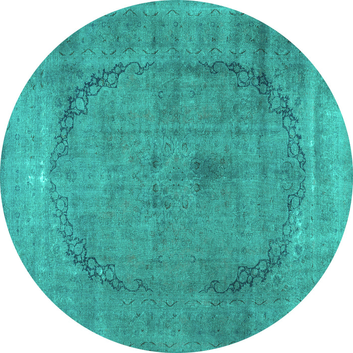 Round Machine Washable Abstract Turquoise Contemporary Area Rugs, wshcon615turq