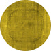 Round Machine Washable Abstract Yellow Contemporary Rug, wshcon615yw
