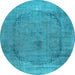 Round Machine Washable Abstract Light Blue Contemporary Rug, wshcon615lblu