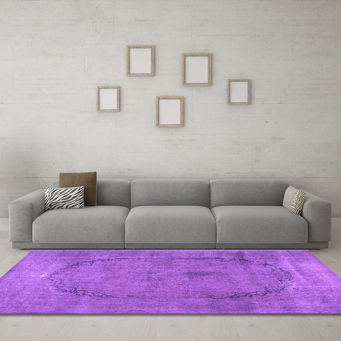 Machine Washable Abstract Purple Contemporary Area Rugs in a Living Room, wshcon615pur