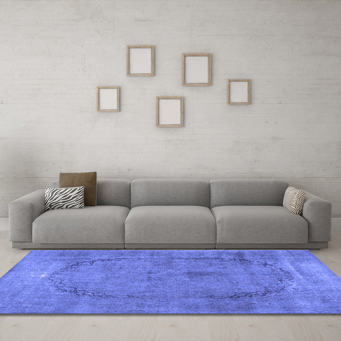 Machine Washable Abstract Blue Contemporary Rug in a Living Room, wshcon615blu