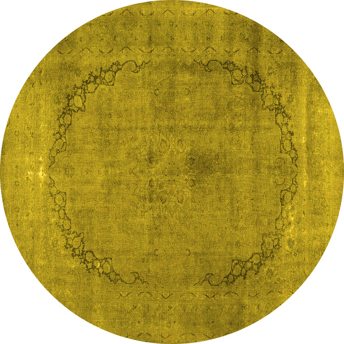 Round Abstract Yellow Contemporary Rug, con615yw