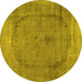 Round Abstract Yellow Contemporary Rug, con615yw