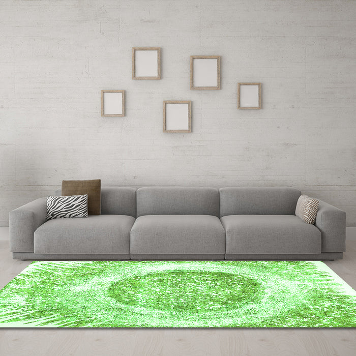 Machine Washable Abstract Green Contemporary Area Rugs in a Living Room,, wshcon616grn