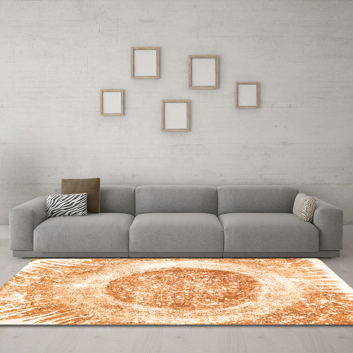 Machine Washable Abstract Orange Contemporary Area Rugs in a Living Room, wshcon616org