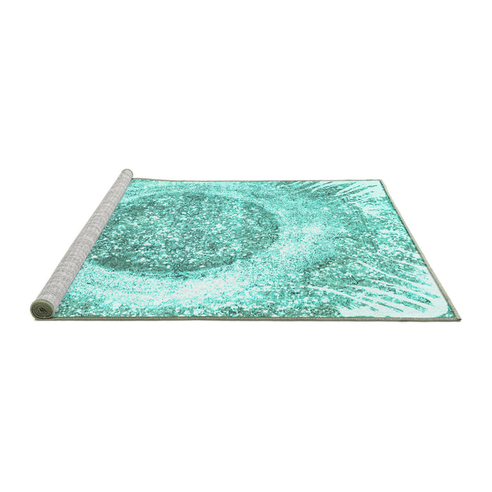 Sideview of Machine Washable Abstract Turquoise Contemporary Area Rugs, wshcon616turq