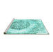 Sideview of Machine Washable Abstract Turquoise Contemporary Area Rugs, wshcon616turq