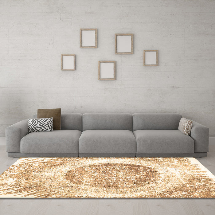 Machine Washable Abstract Brown Contemporary Rug in a Living Room,, wshcon616brn