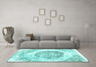 Machine Washable Abstract Turquoise Contemporary Area Rugs in a Living Room,, wshcon616turq