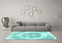 Machine Washable Abstract Turquoise Contemporary Rug, wshcon616turq