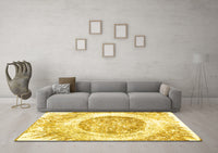 Machine Washable Abstract Yellow Contemporary Rug, wshcon616yw