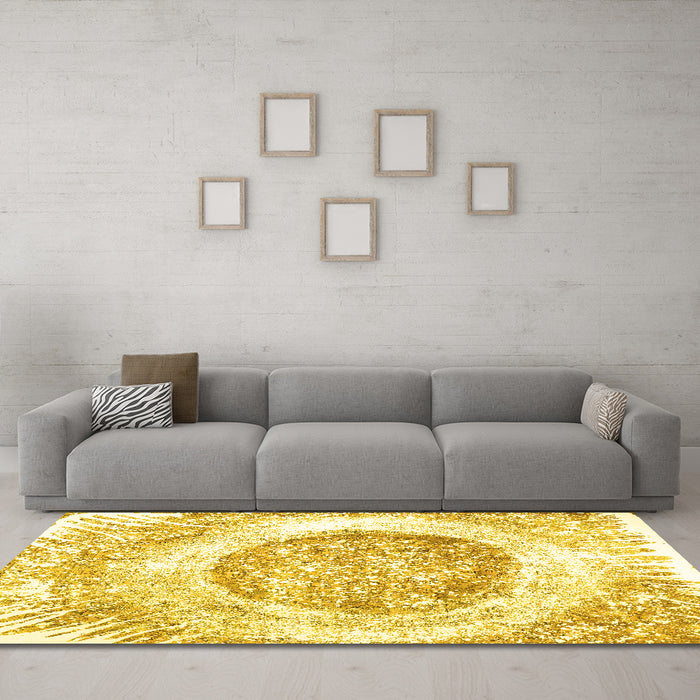 Machine Washable Abstract Yellow Contemporary Rug in a Living Room, wshcon616yw